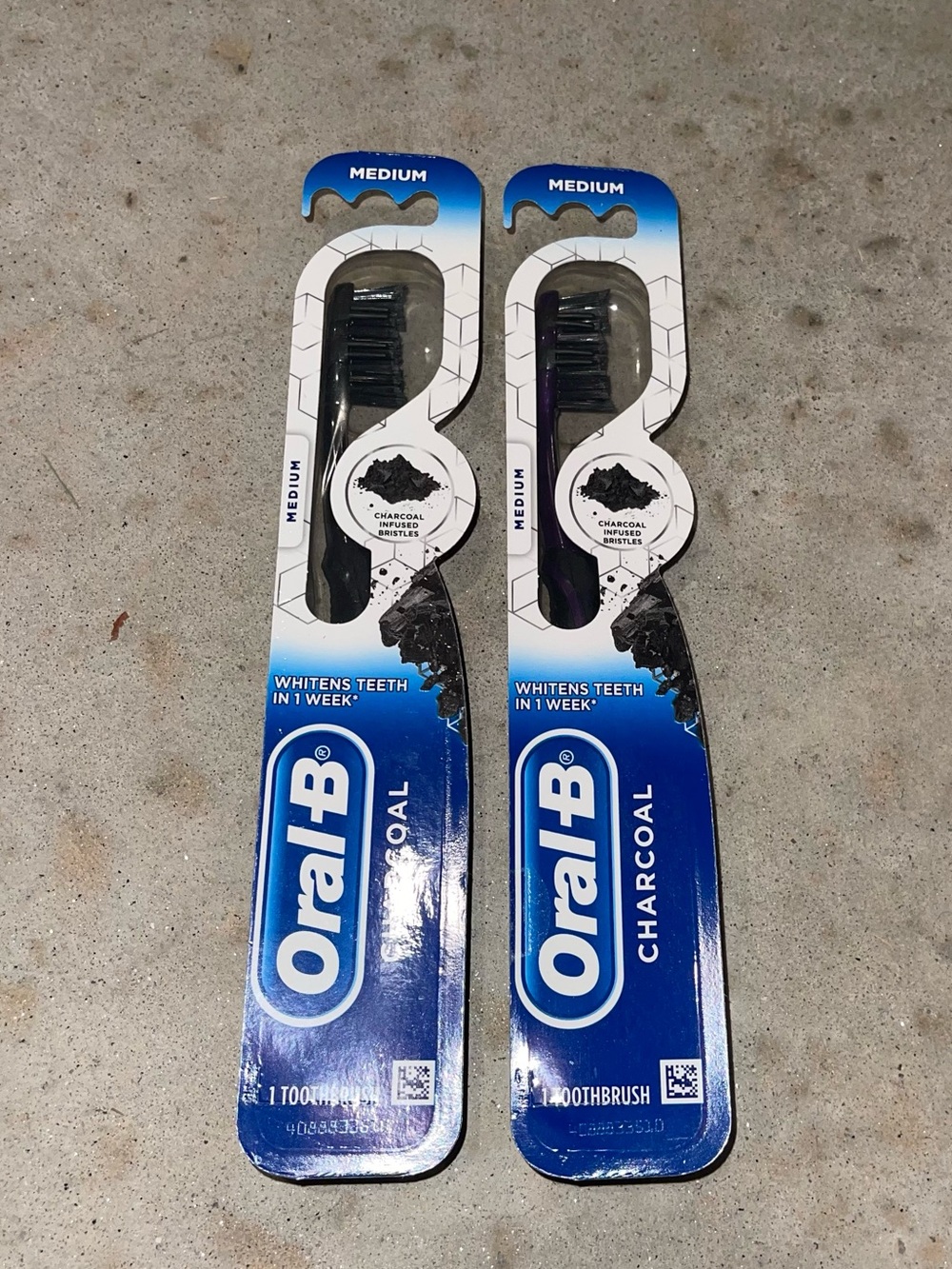 2 Pack Oral B Medium Charcoal Infused Bristles Toothbrushes